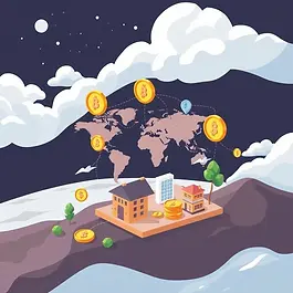 Relocation and international finance concepts illustrated with crypto.