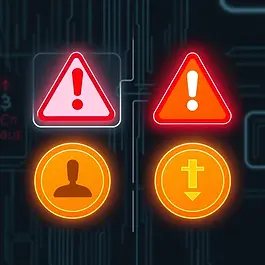 Alert-style visuals indicating errors or oversights in crypto compliance.