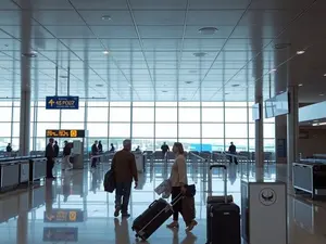Airport departure area representing deportation and release process in Northern Cyprus