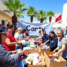 Charity volunteers in North Cyprus collecting donations and helping locals