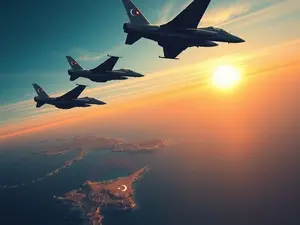 Turkish fighter jets flying over Northern Cyprus during heightened regional tensions in the Eastern Mediterranean.