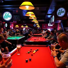 Players competing in a killer pool tournament at Montenegro Bar