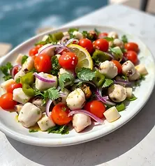 Octopus salad served with olive oil, lemon, and fresh herbs – a Mediterranean seafood dish.