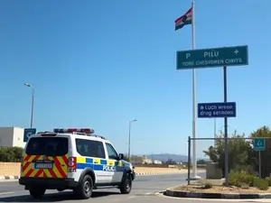 Police checkpoint and law enforcement vehicle representing drug laws enforcement in Northern Cyprus