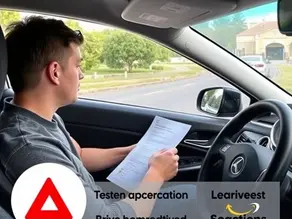 A learner driver taking a practical driving test in Northern Cyprus, with a driving examiner and test route visible, illustrating the new expedited testing option.