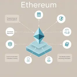 Illustration of a programmable blockchain with connected nodes and smart contract elements.