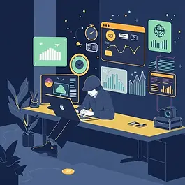 Remote work and digital business visuals with crypto payment themes.