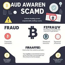 Fraud-awareness imagery related to cryptocurrency scams.