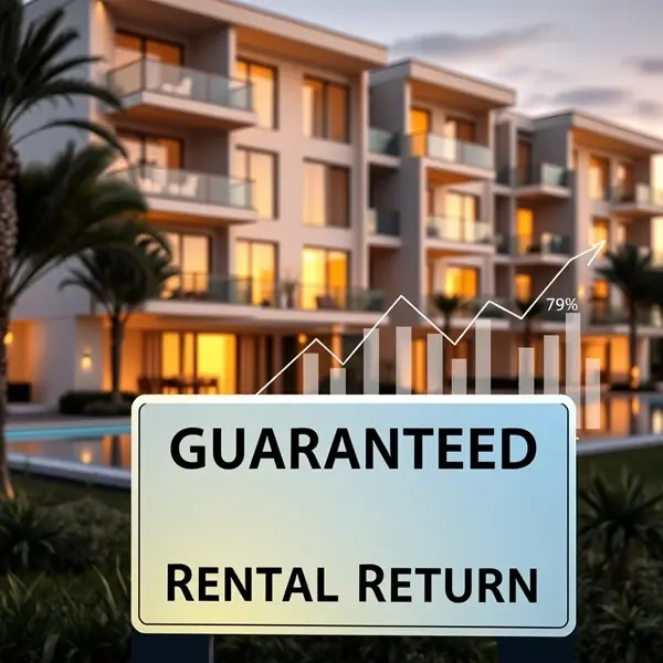 Guaranteed rental property scheme Northern Cyprus investment concept with percentage returns overlay