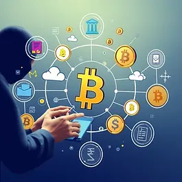 Online services and platforms represented with cryptocurrency payment concepts.