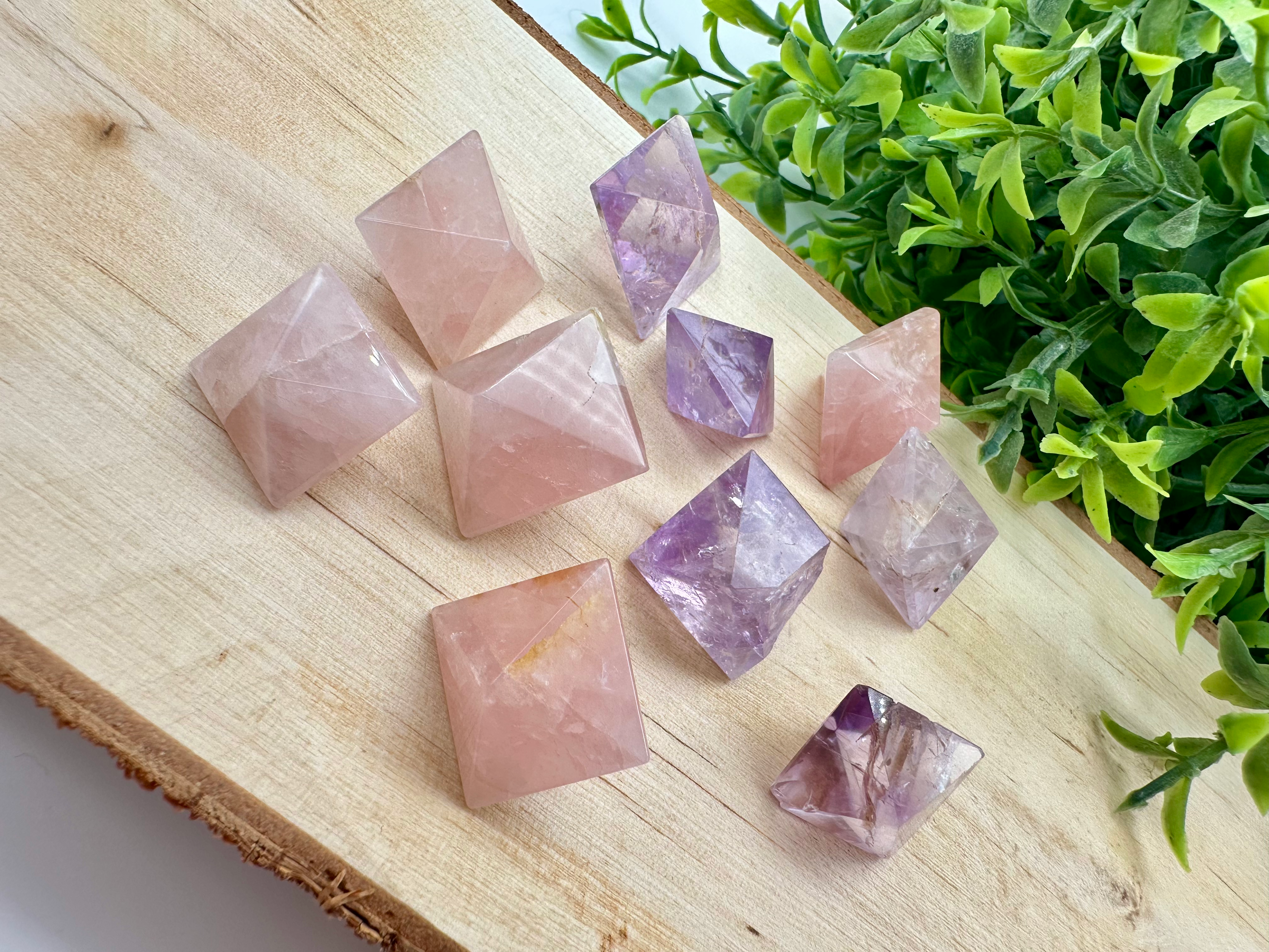 Diamond Carvings - Rose Quartz and Amethyst