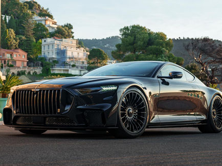 Brabus Bodo i svart utförande med lång GT-kaross, kolfiberdetaljer och aggressiv frontdesign.