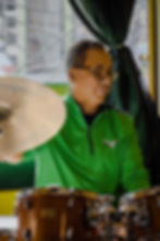 Drummer performing live jazz at Amari’s Restaurant in West Philly during weekend brunch.