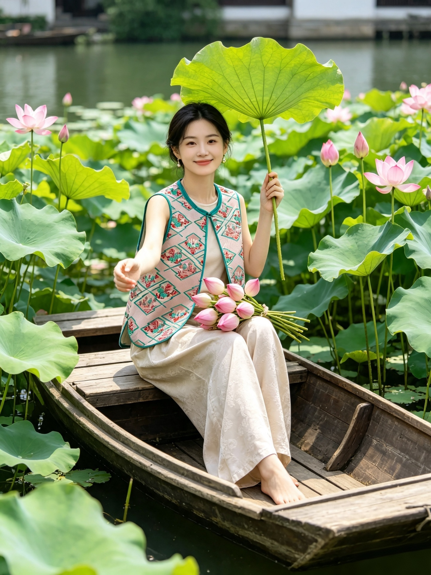 Pink Floral Jacquard Neo Chinese Vest