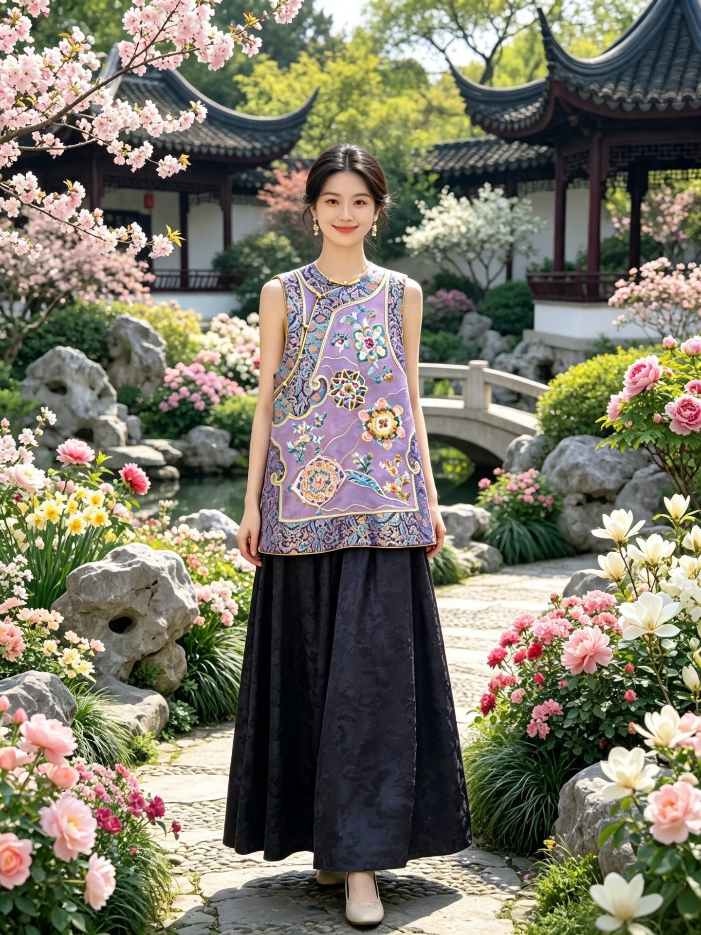 Purple Embroidered Silk Neo Chinese Vest