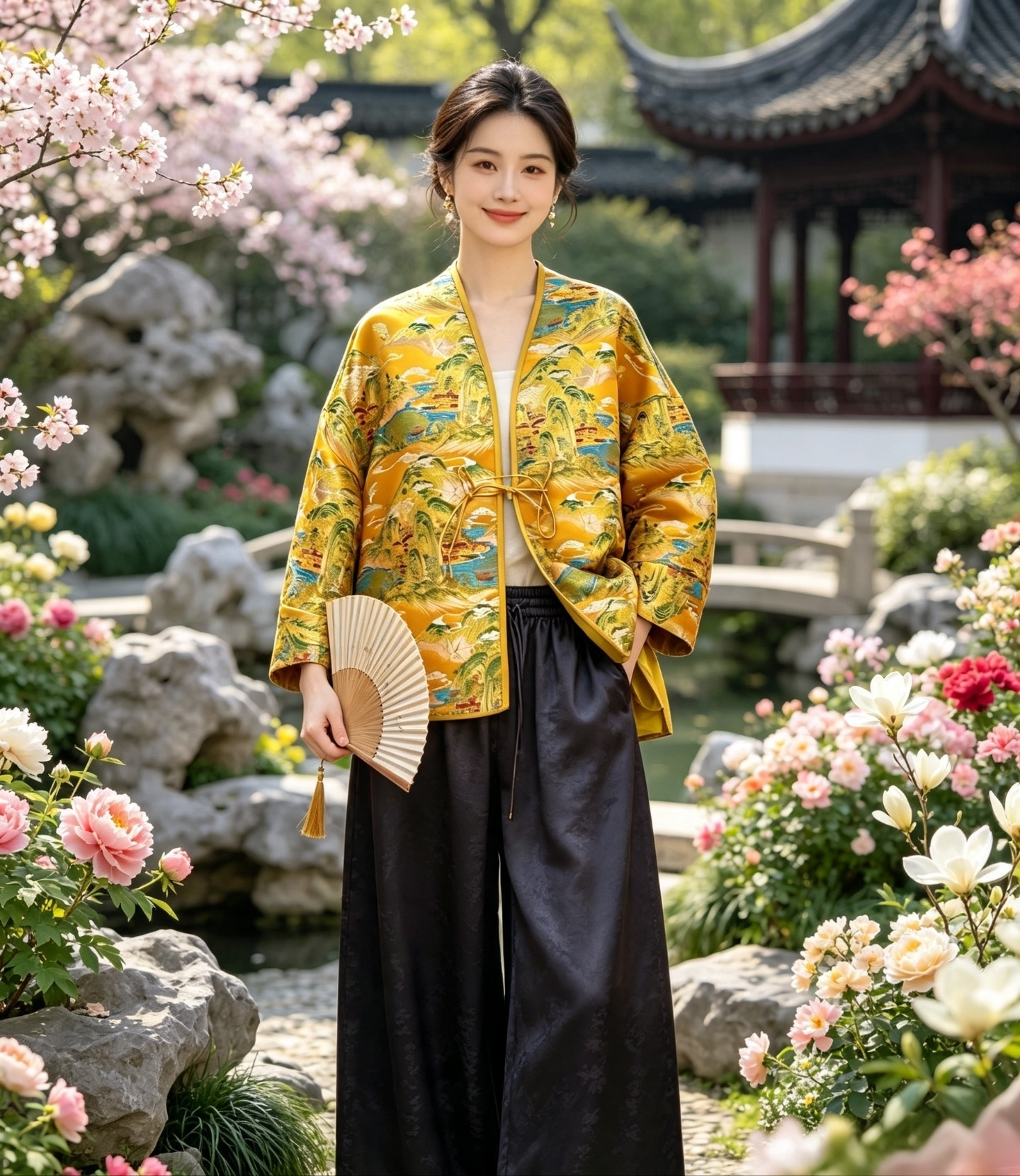 Golden Landscape Silk Jacquard Hanfu Jacket
