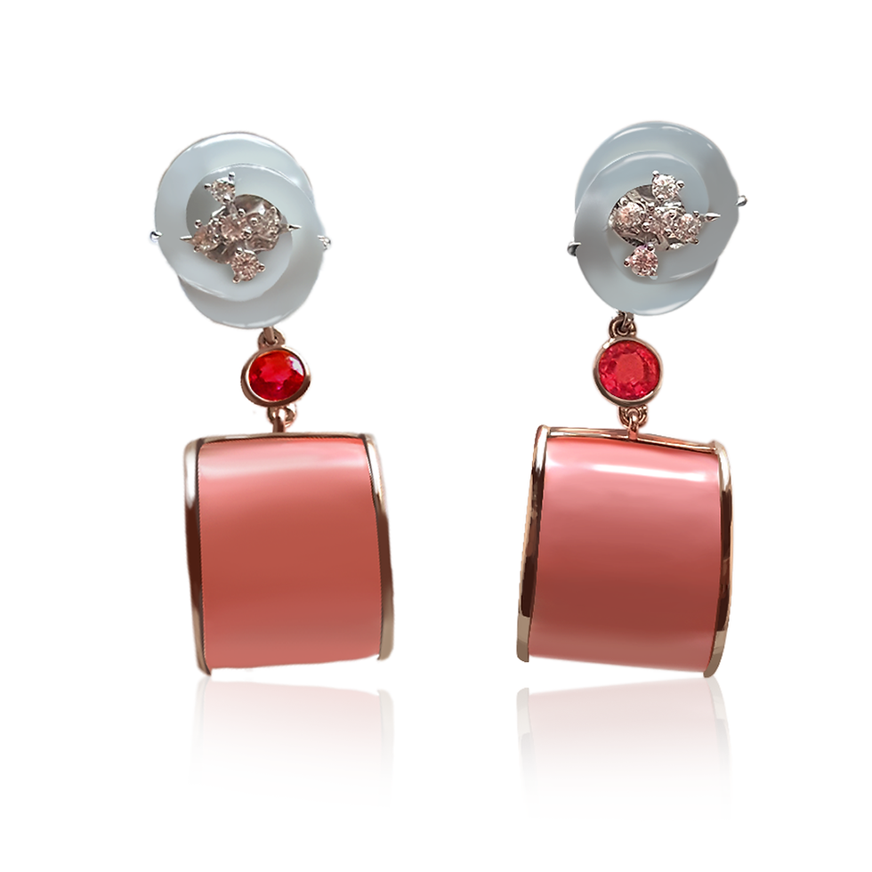 coral white jadeite drop earrings