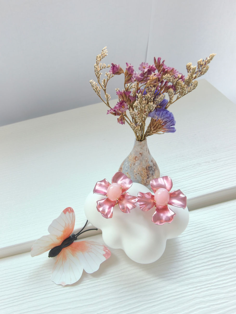 pink floral stud earrings