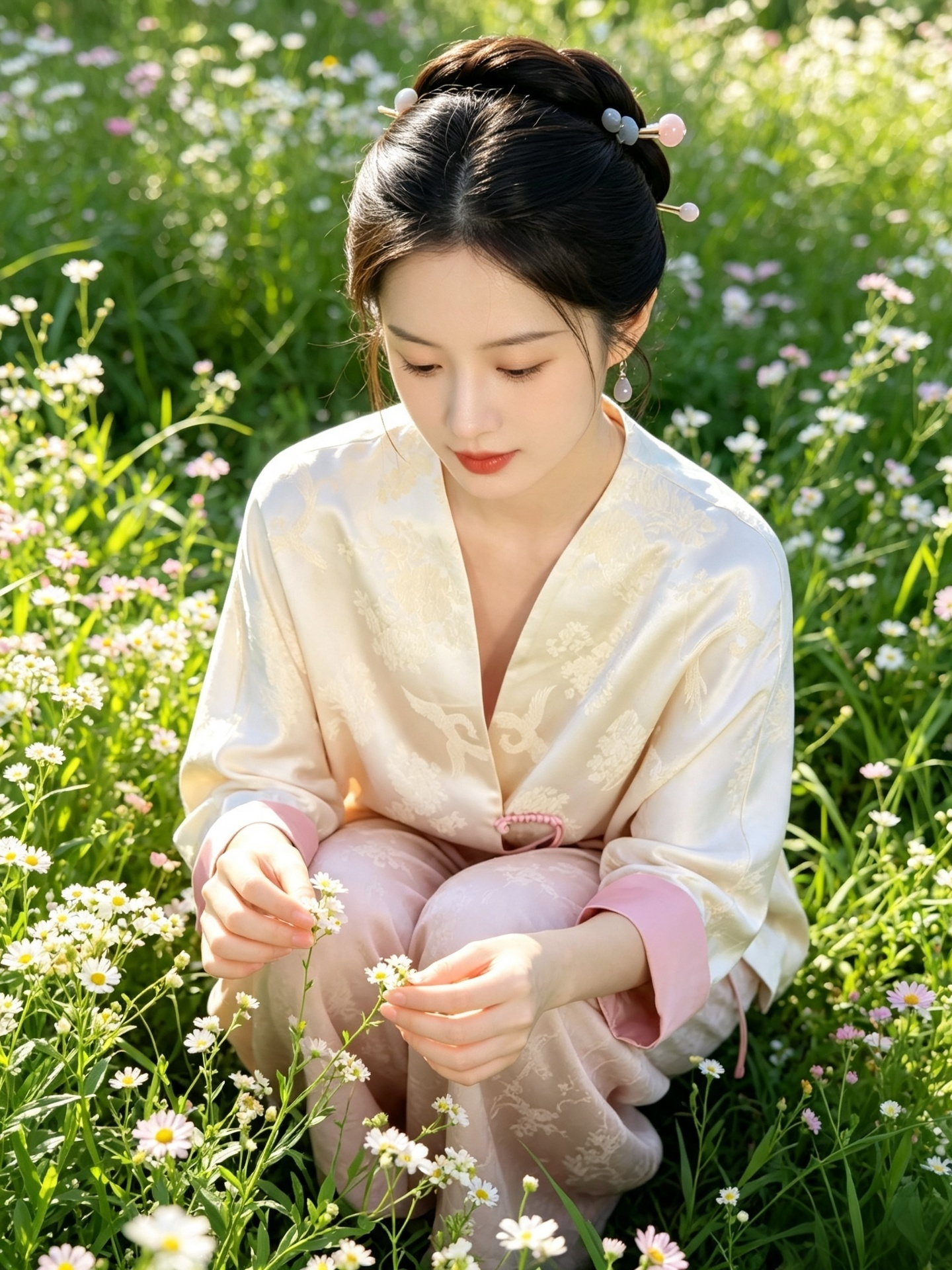 Ivory Silk Crane Jacquard Hanfu Cardigan