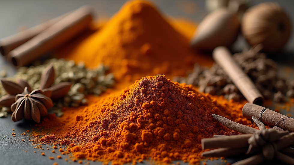 High angle view of assorted spices for chai tea preparation