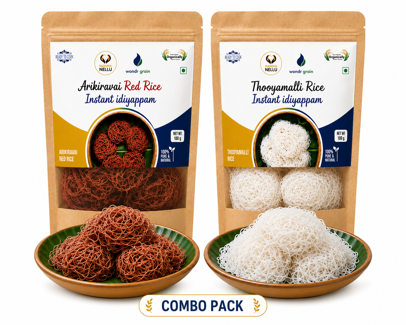 Combo Pack 200g - Red Instant Idiyappam 100g & White Instant Idiyappam 100g