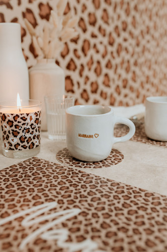 Lot De 6 Dessous De Verre Avec Support, Imprimé Léopard, Absorbant