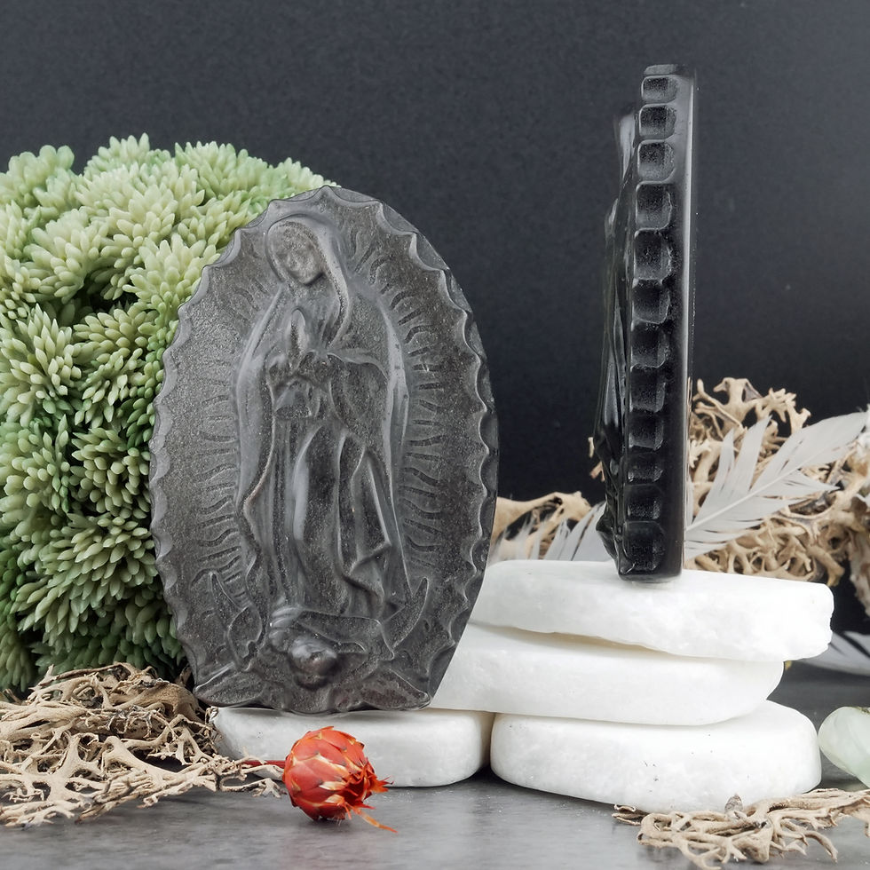 Miniatura: Silver Obsidian Virgin Guadalupe Figurine Spiritual Altar Decor Crystal Gift