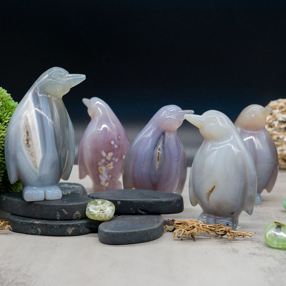 Miniatura: Sugar Druzy Agate Crystal Carving Cute Penguin Figurine Gemstone Geode Trinket