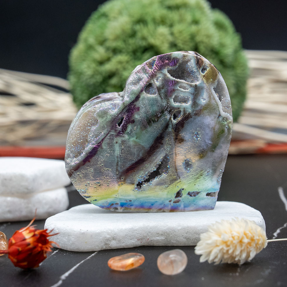 Miniatura: Aura Sphalerite Druzy Crystal Heart Carving Spiritual Rainbow Heart Decor Gift