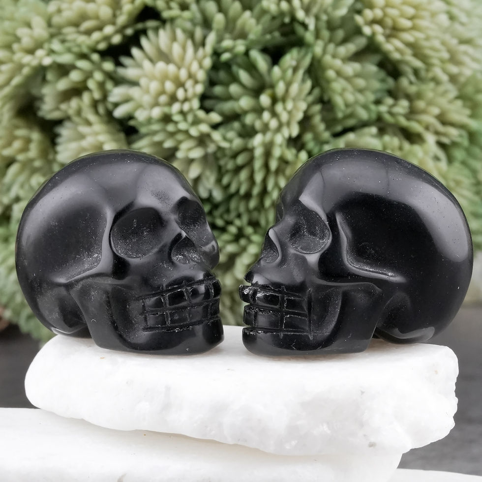 Miniatura: Natural Black Obsidian Crystal Skull Carving Memorial Altar Stone Figurine Decor