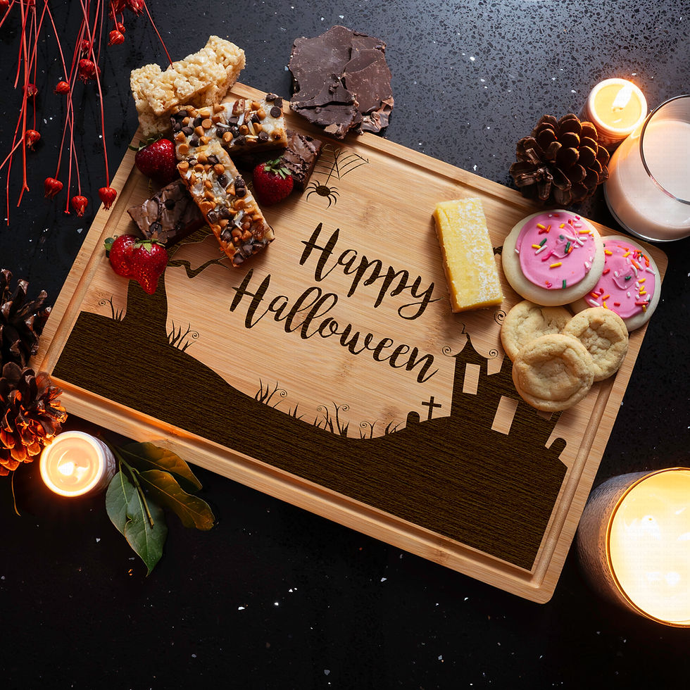 Thumbnail: Personalized Engraved Bamboo Cutting Board Custom Haunted House Halloween
