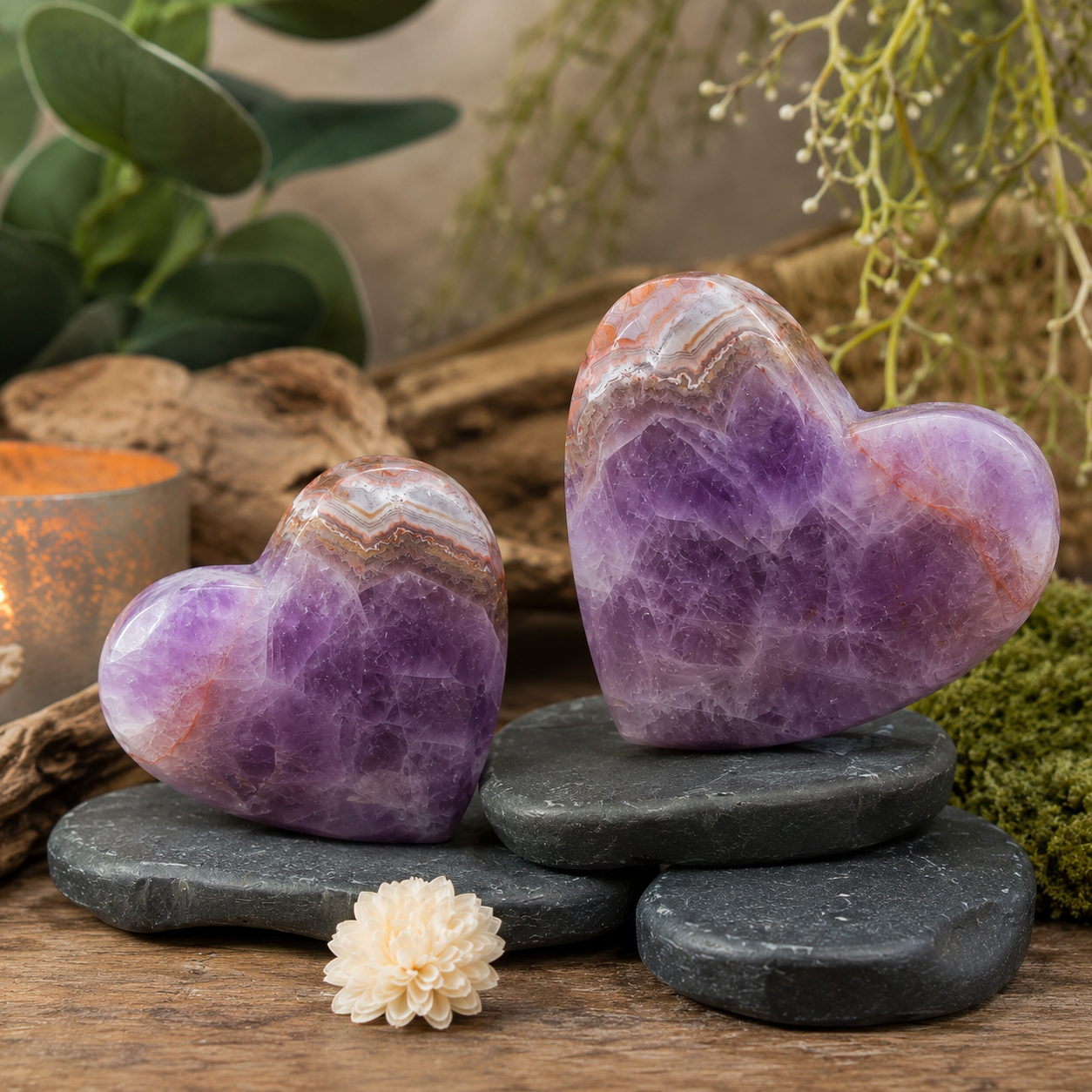 Mexican Agate Amethyst Heart Crystal Birthstone Boho Decor Love Stone Gift