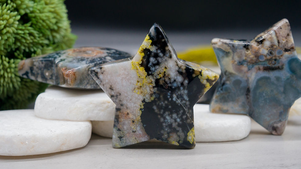 Miniatura: Black Flower Agate Crystal Star Spiritual Healing Meditation Pocket Stone Decor
