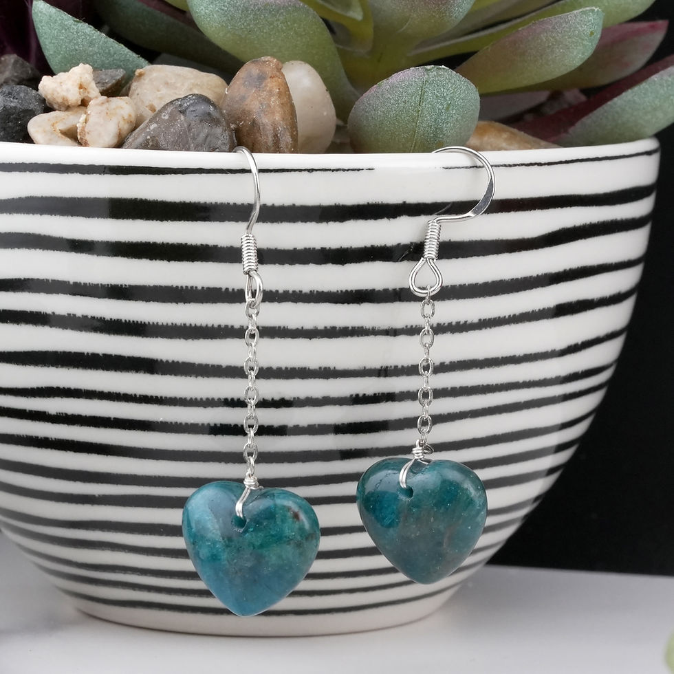 Miniatura: Blue Apatite 925 Silver Puffy Heart Drop Earrings Natural Crystal Jewelry Gift
