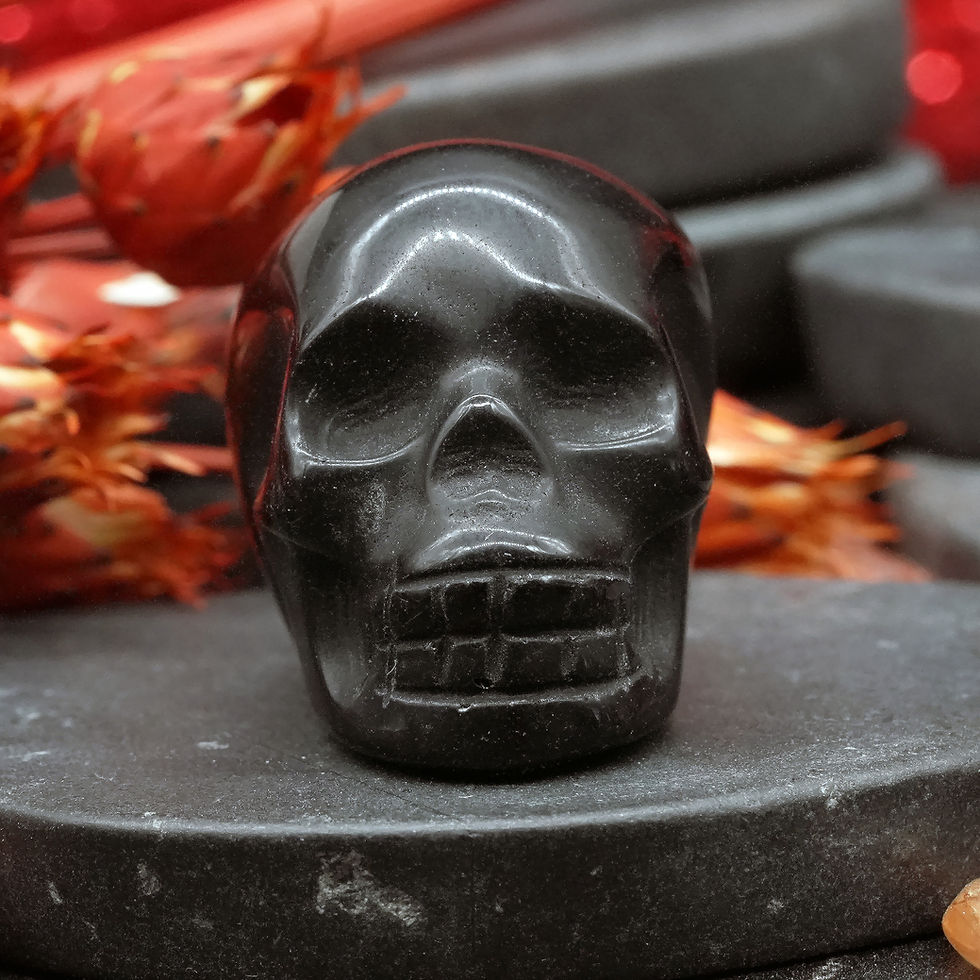 Miniatura: Natural Black Obsidian Crystal Skull Carving Memorial Altar Stone Figurine Decor