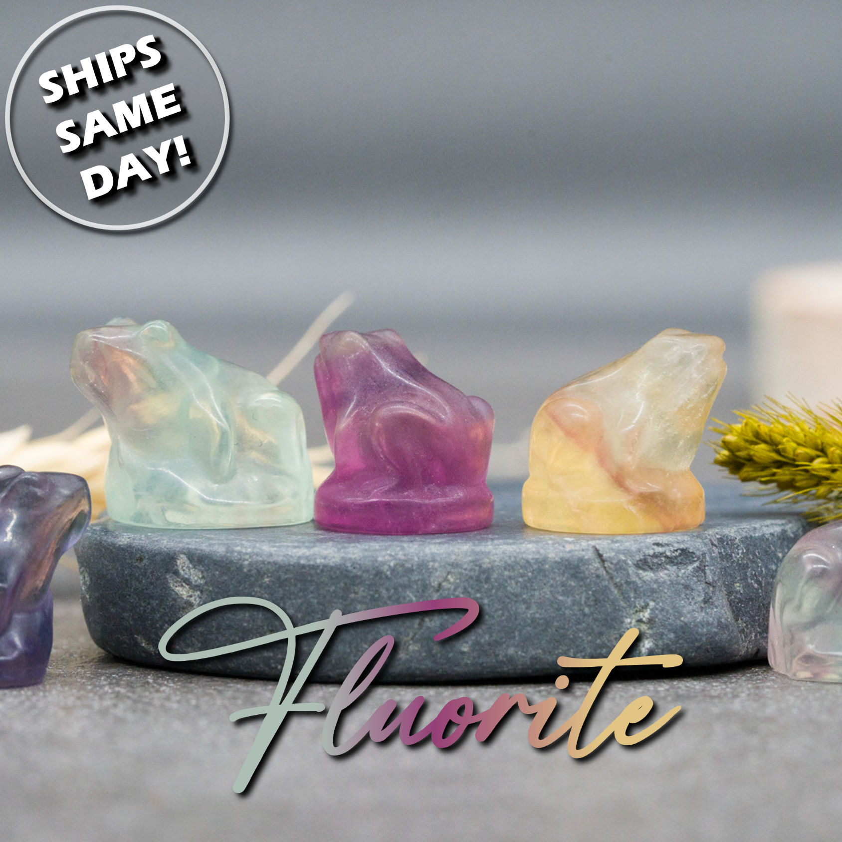 Rainbow Fluorite Crystal Frog Carving Stone Healing Protection Trinket Tray Deco