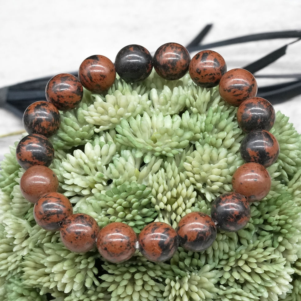 Thumbnail: Natural Stone Protection Mahogany Obsidian Bracelet Beaded Crystal Jewelry Gift