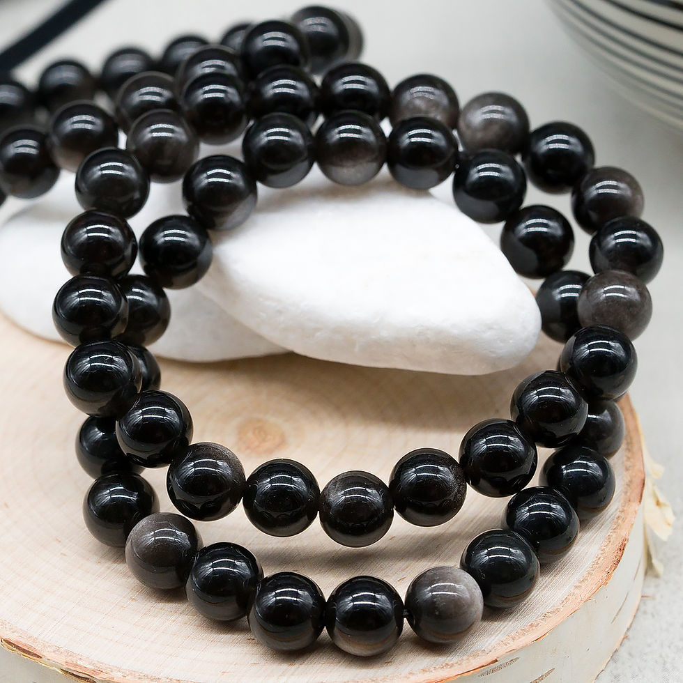 Thumbnail: Silver Obsidian Crystal Bracelet Healing Protection Beads Black Jewelry Gift