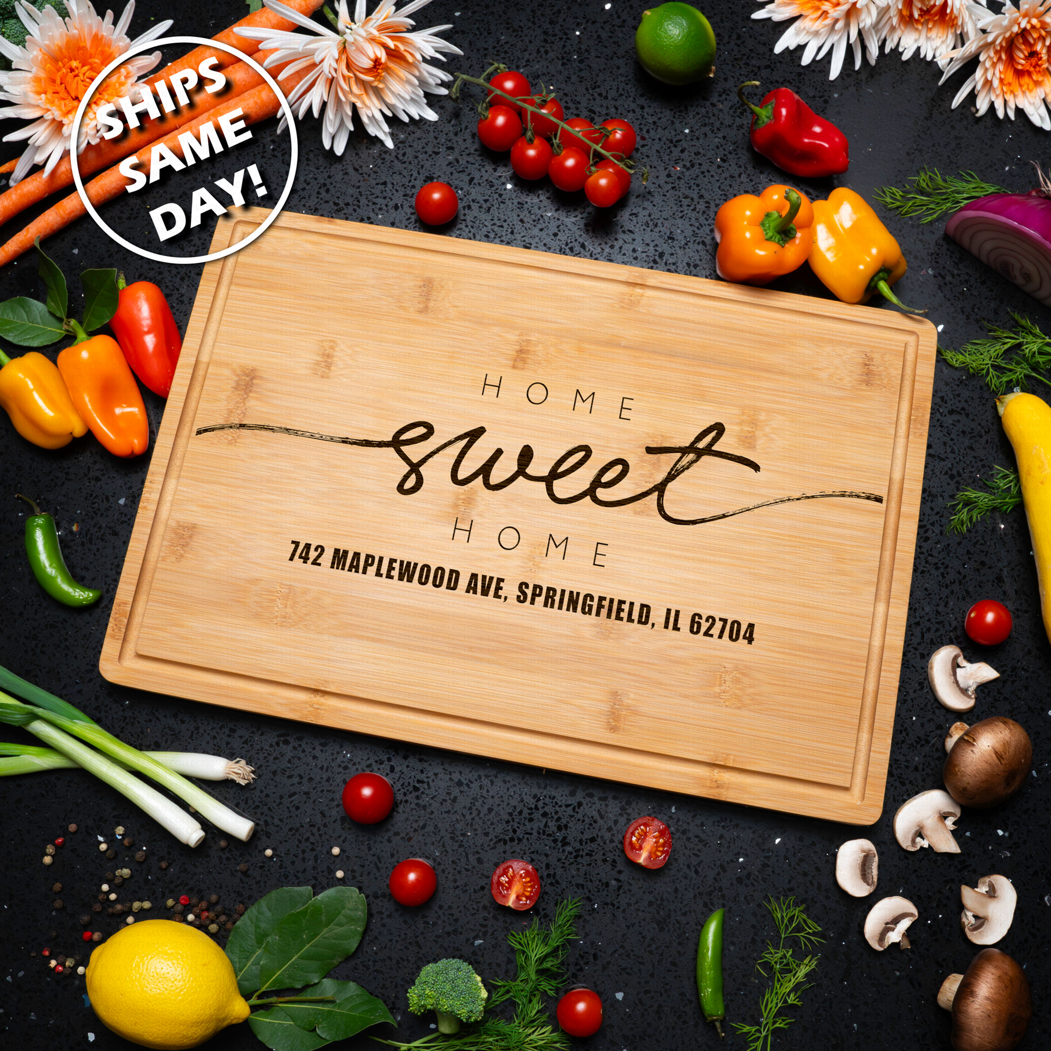 Personalized Engraved Bamboo Cutting Board Custom Charcuterie Tray Home Sweet