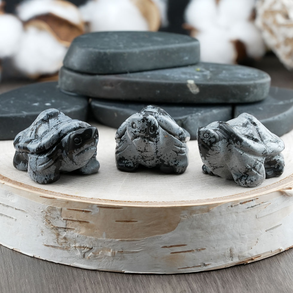 Thumbnail: Natural Black Gray Snowflake Obsidian Crystal Turtle Carving Spiritual Healing