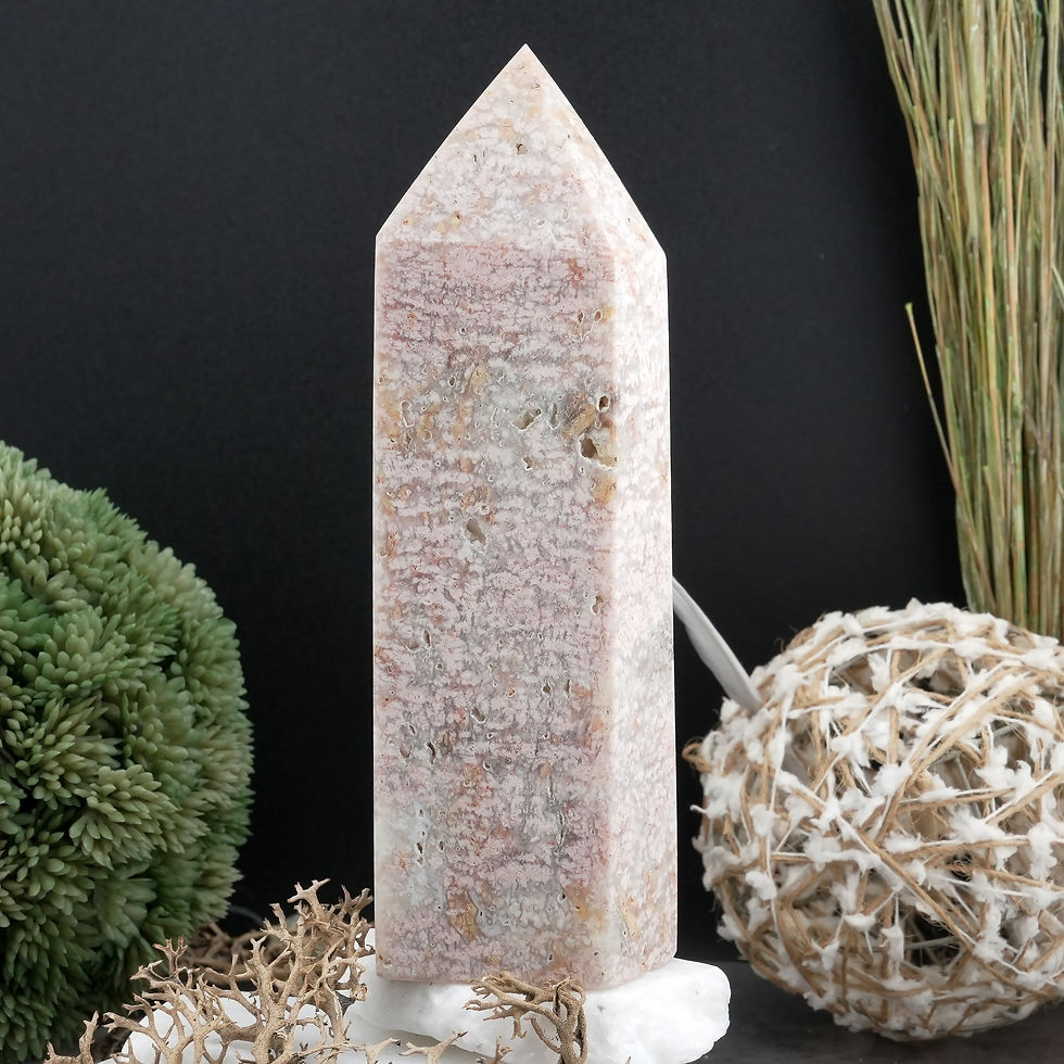 Miniatura: Pink Agate Tower Crystal Healing Decor Spiritual Energy Protection Wand Gift