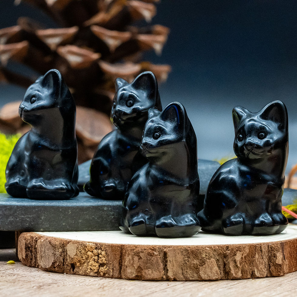 Miniatura: Obsidian Crystal Cat Carving Stone Figurine Black Cat Home Office Decor Gift