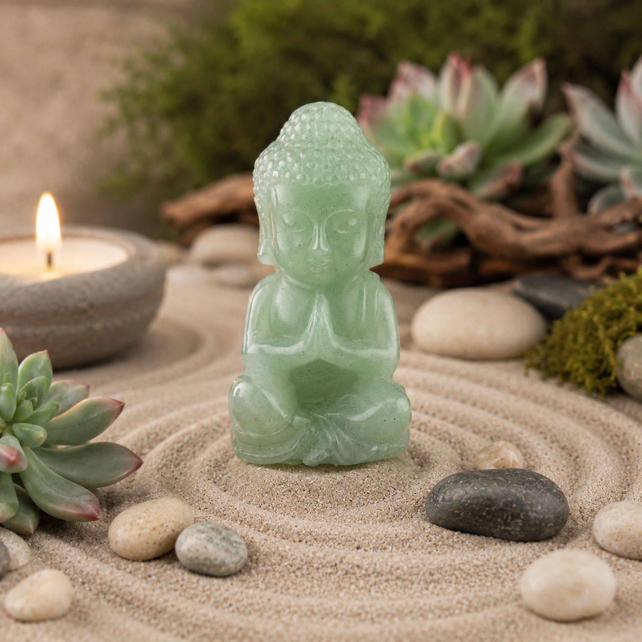 Green Aventurine Crystal Buddha Carving Meditation Stones Healing Protection