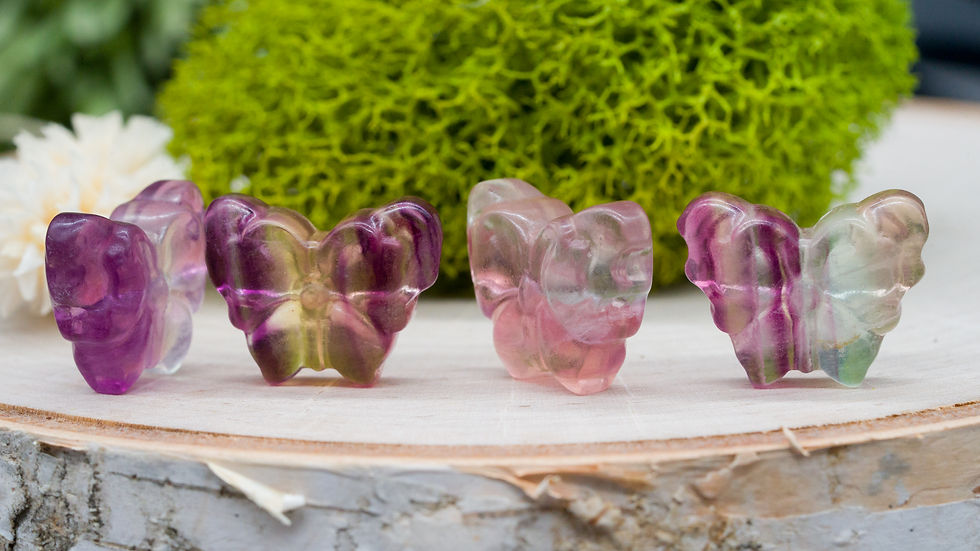 Miniatura: Rainbow Fluorite Crystal Butterfly Carving Healing Protection Fairy Garden Stone
