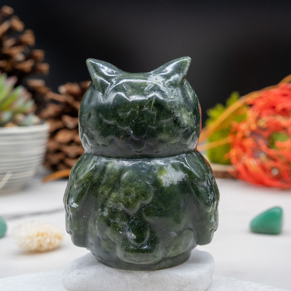 Thumbnail: Green Jade Owl Crystal Figurine Spiritual Wisdom Decor Gift Nature Theme Display