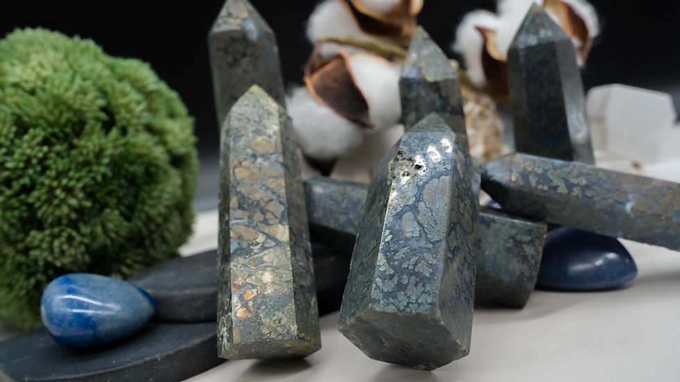 Miniatura: Pyrite in Quartz Crystal Point Small Spiritual Healing Meditation Tower Gemstone