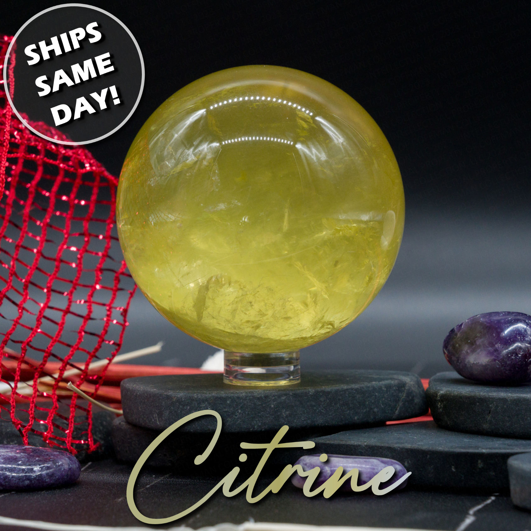Yellow Citrine Crystal Healing Sphere Meditation Gemstone Altar Stone Decor