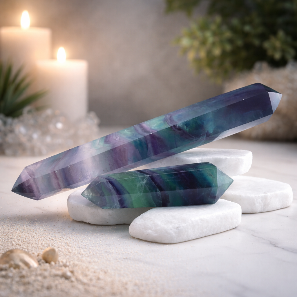 Fluorite DT Crystal Wand Healing Stone Spiritual Gift Meditation Decor Energy