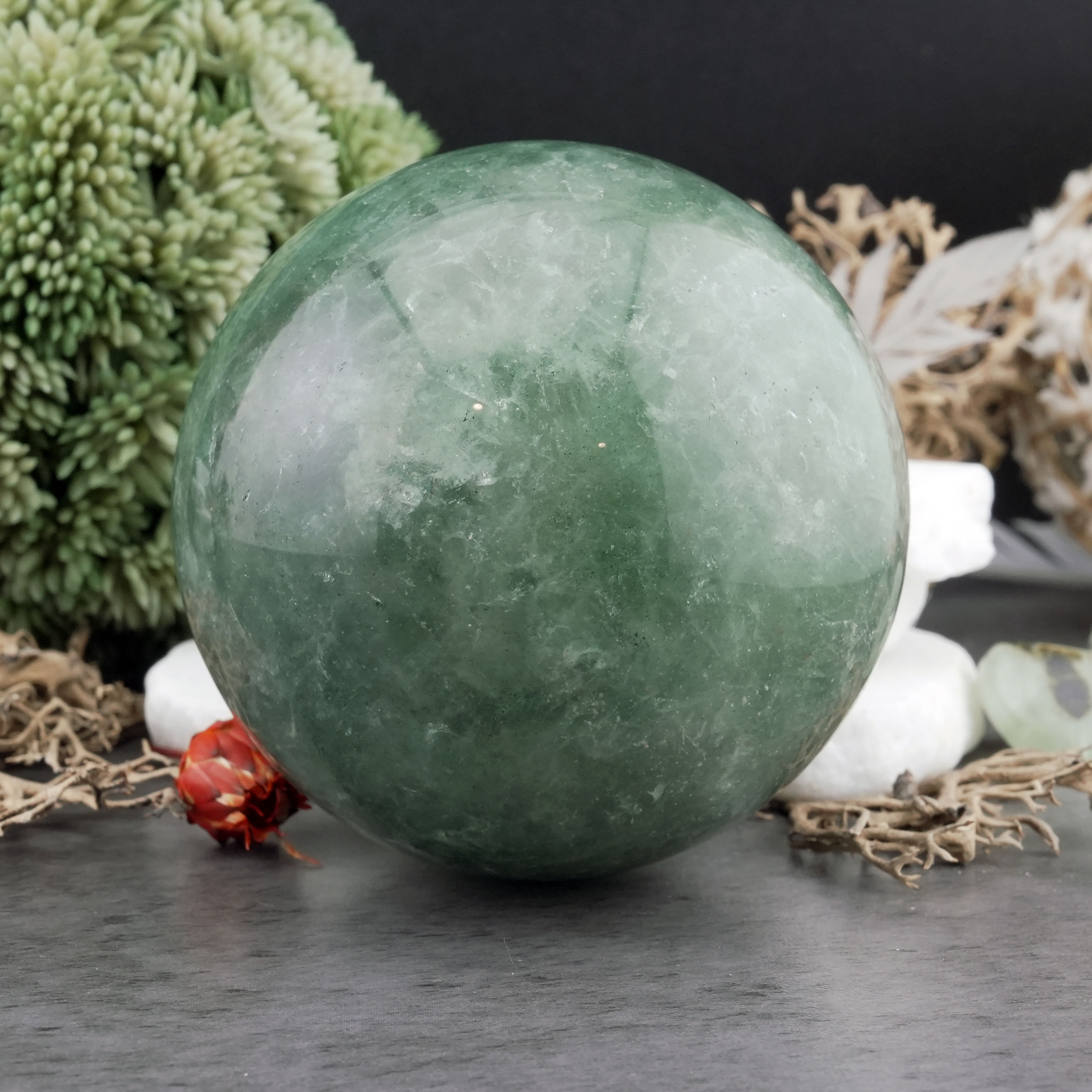 Natural Green Strawberry Quartz Sphere Crystal Ball Decor Boho Shelf Decor Gift