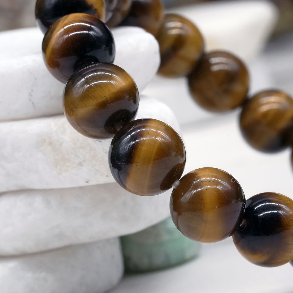 Thumbnail: Gold Tigers Eye Round Beaded Bracelet Crystal Jewelry Spiritual Protection Gift